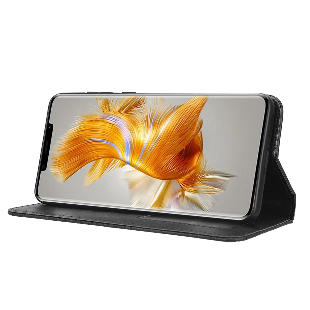 For Huawei Mate 50 Pro 4G Protective Case, Vintage Texture Magnetic Auto-absorbed PU Leather Case Wallet Stand Phone Cover