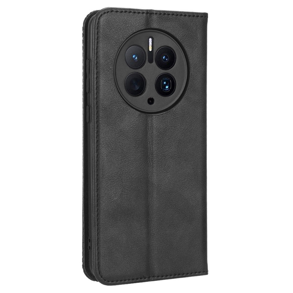 For Huawei Mate 50 Pro 4G Protective Case, Vintage Texture Magnetic Auto-absorbed PU Leather Case Wallet Stand Phone Cover