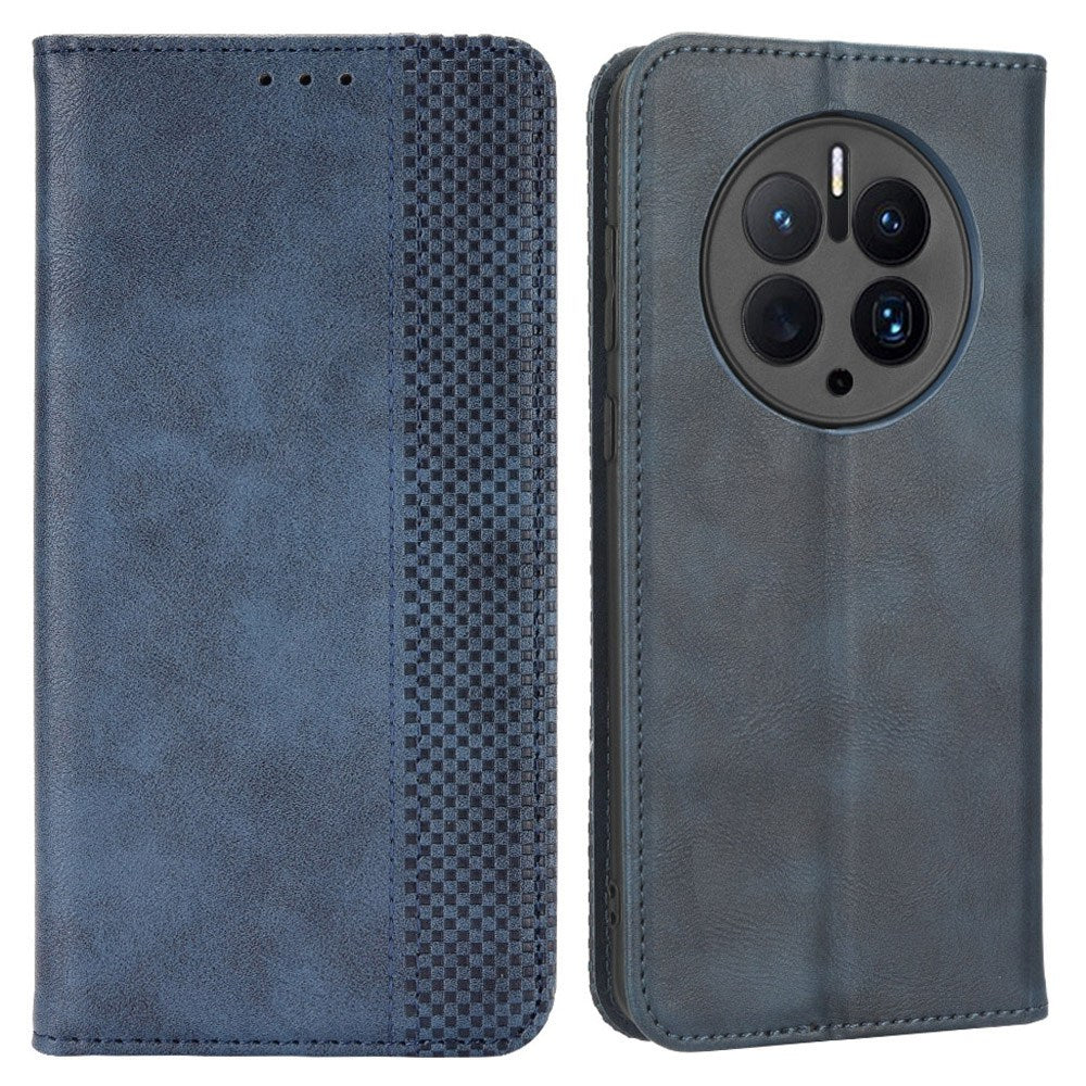 For Huawei Mate 50 Pro 4G Protective Case, Vintage Texture Magnetic Auto-absorbed PU Leather Case Wallet Stand Phone Cover