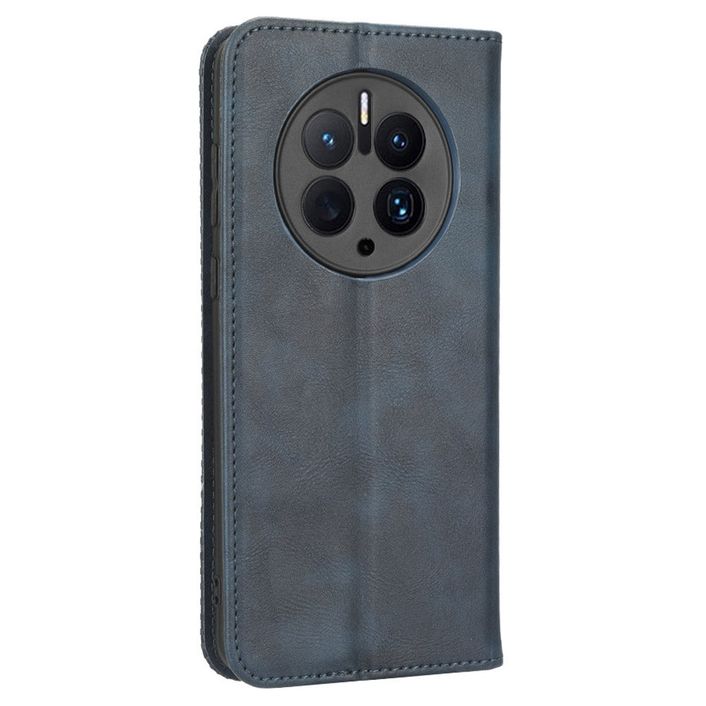For Huawei Mate 50 Pro 4G Protective Case, Vintage Texture Magnetic Auto-absorbed PU Leather Case Wallet Stand Phone Cover