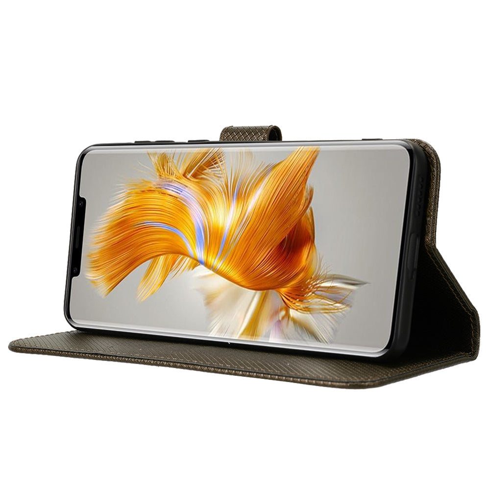 For Huawei Mate 50 Pro 4G Diamond Texture Phone Wallet Cover Anti-fingerprint PU Leather Hands-free Stand Case