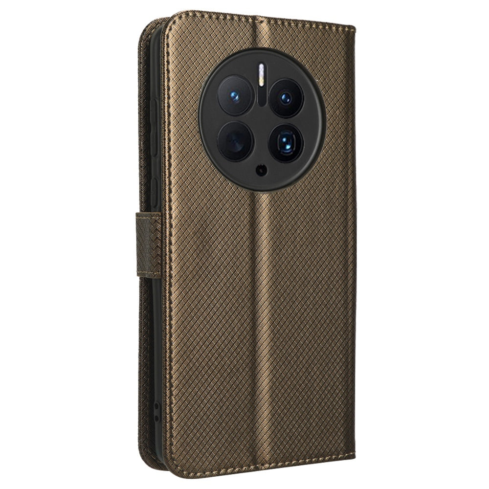 For Huawei Mate 50 Pro 4G Diamond Texture Phone Wallet Cover Anti-fingerprint PU Leather Hands-free Stand Case