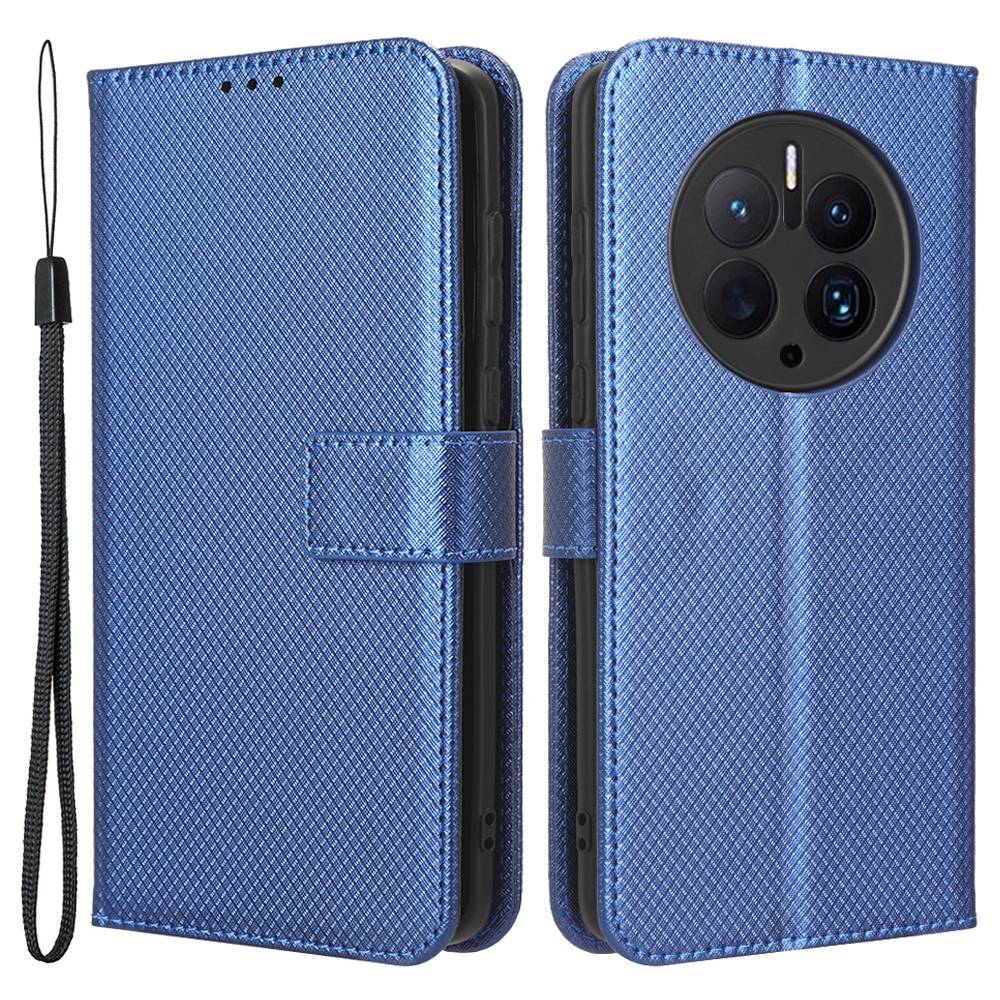 For Huawei Mate 50 Pro 4G Diamond Texture Phone Wallet Cover Anti-fingerprint PU Leather Hands-free Stand Case