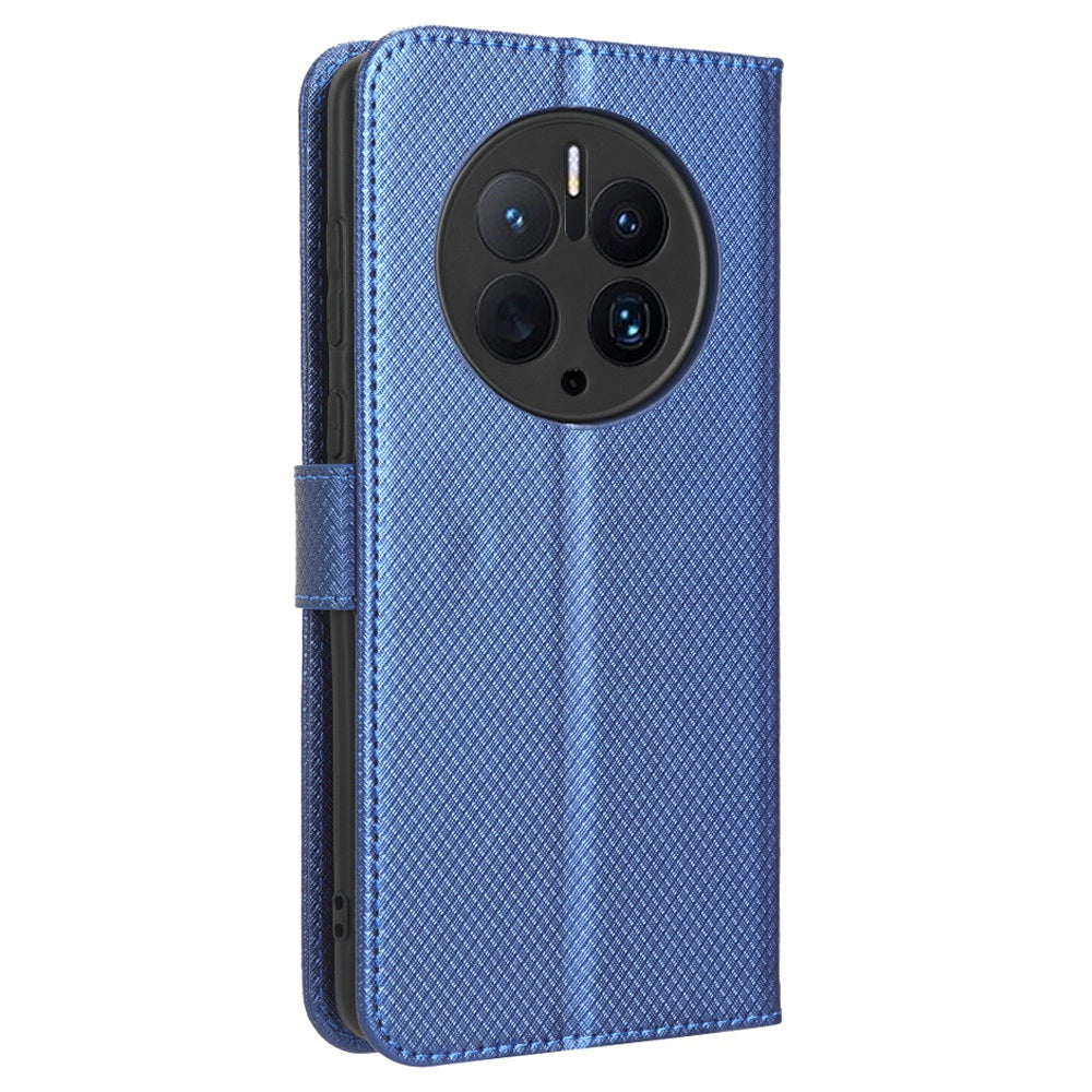 For Huawei Mate 50 Pro 4G Diamond Texture Phone Wallet Cover Anti-fingerprint PU Leather Hands-free Stand Case