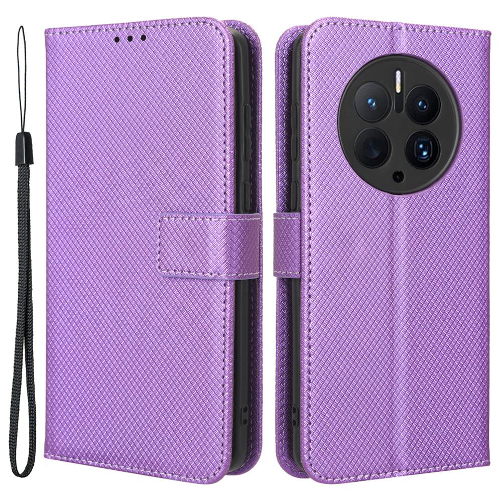 For Huawei Mate 50 Pro 4G Diamond Texture Phone Wallet Cover Anti-fingerprint PU Leather Hands-free Stand Case
