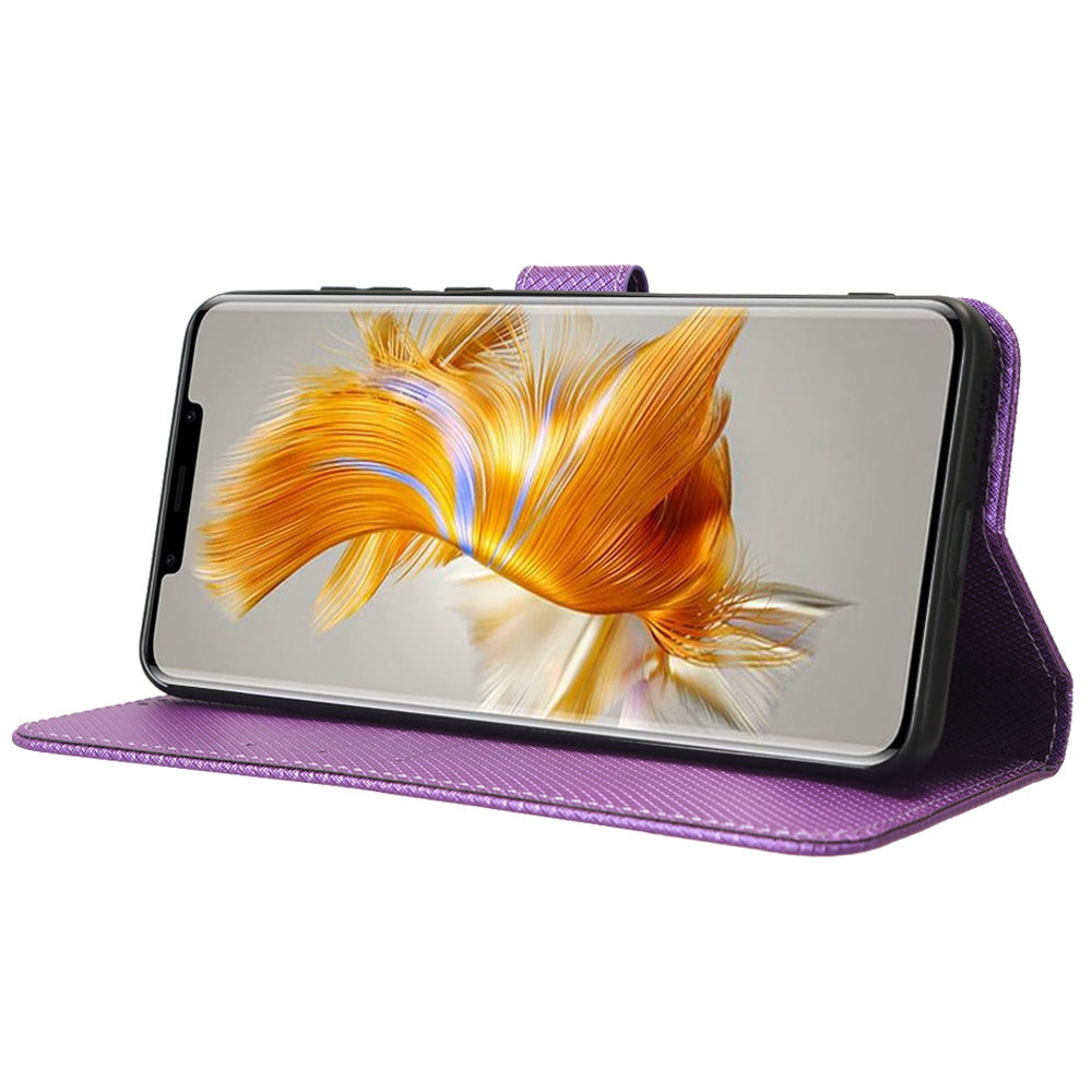 For Huawei Mate 50 Pro 4G Diamond Texture Phone Wallet Cover Anti-fingerprint PU Leather Hands-free Stand Case