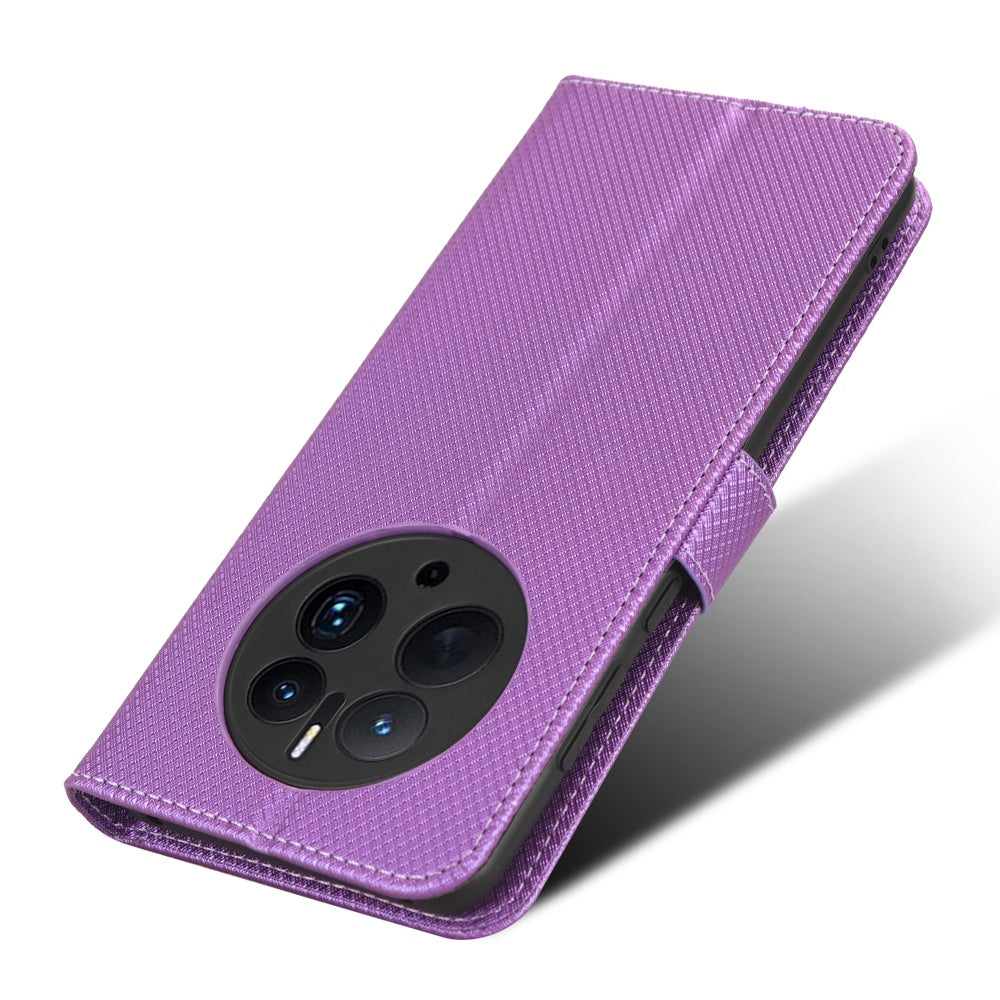 For Huawei Mate 50 Pro 4G Diamond Texture Phone Wallet Cover Anti-fingerprint PU Leather Hands-free Stand Case