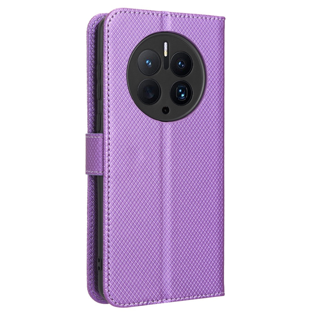 For Huawei Mate 50 Pro 4G Diamond Texture Phone Wallet Cover Anti-fingerprint PU Leather Hands-free Stand Case
