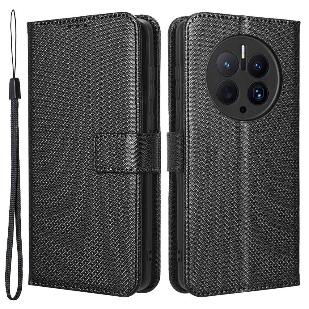 For Huawei Mate 50 Pro 4G Diamond Texture Phone Wallet Cover Anti-fingerprint PU Leather Hands-free Stand Case