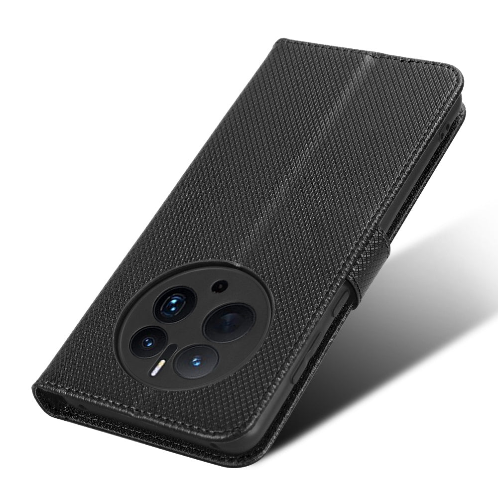 For Huawei Mate 50 Pro 4G Diamond Texture Phone Wallet Cover Anti-fingerprint PU Leather Hands-free Stand Case