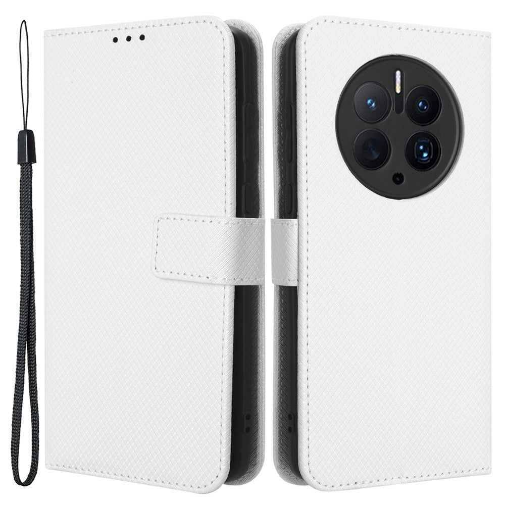 For Huawei Mate 50 Pro 4G Diamond Texture Phone Wallet Cover Anti-fingerprint PU Leather Hands-free Stand Case