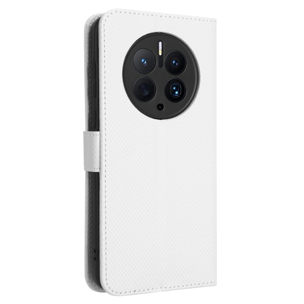 For Huawei Mate 50 Pro 4G Diamond Texture Phone Wallet Cover Anti-fingerprint PU Leather Hands-free Stand Case