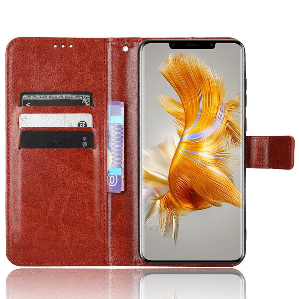 For Huawei Mate 50 Pro 4G Crazy Horse Texture Folio Flip PU Leather Anti-fingerprint Case Stand Wallet Phone Cover