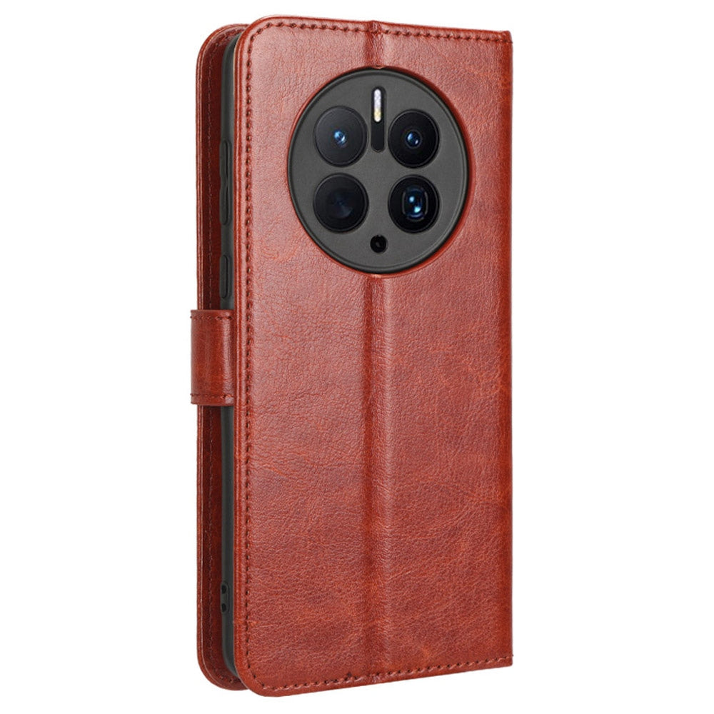 For Huawei Mate 50 Pro 4G Crazy Horse Texture Folio Flip PU Leather Anti-fingerprint Case Stand Wallet Phone Cover