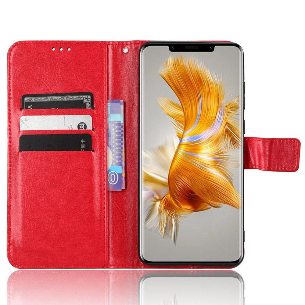 For Huawei Mate 50 Pro 4G Crazy Horse Texture Folio Flip PU Leather Anti-fingerprint Case Stand Wallet Phone Cover