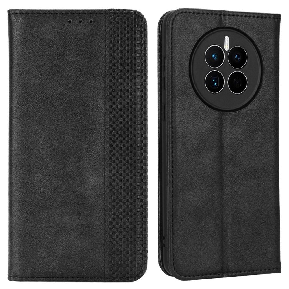 For Huawei Mate 50 4G Vintage Texture Magnetic Auto-absorbed Fully Wrapped PU Leather Case Wallet Stand Phone Cover