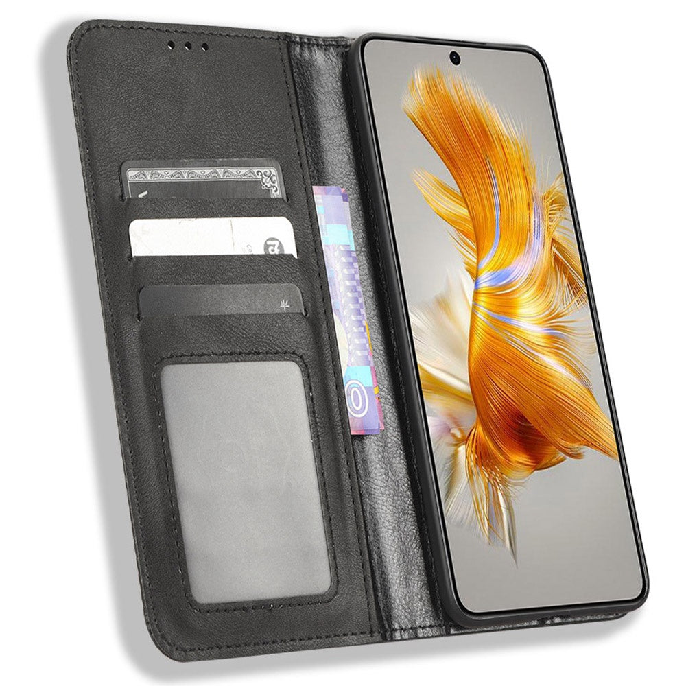 For Huawei Mate 50 4G Vintage Texture Magnetic Auto-absorbed Fully Wrapped PU Leather Case Wallet Stand Phone Cover