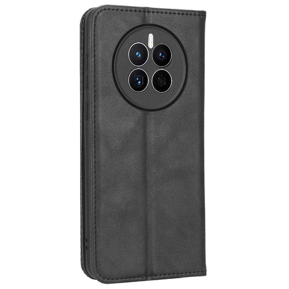 For Huawei Mate 50 4G Vintage Texture Magnetic Auto-absorbed Fully Wrapped PU Leather Case Wallet Stand Phone Cover