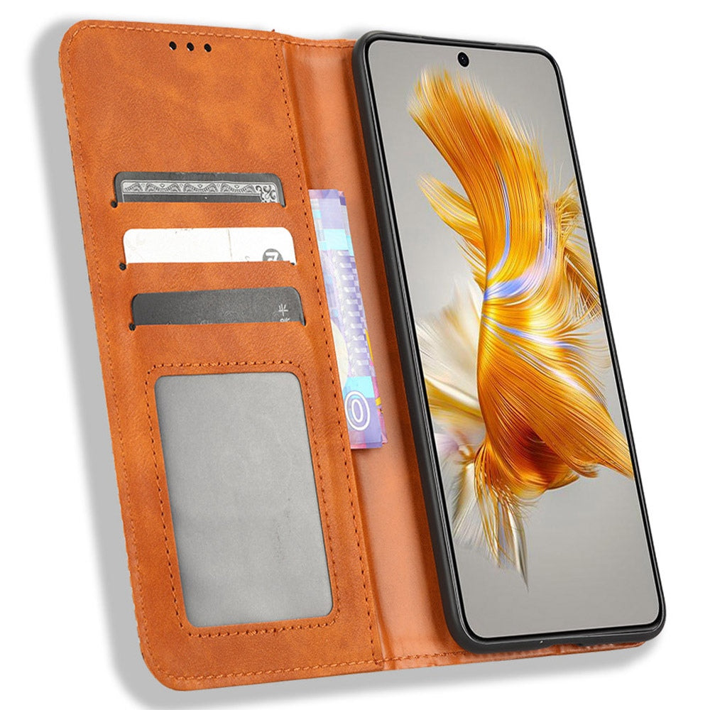 For Huawei Mate 50 4G Vintage Texture Magnetic Auto-absorbed Fully Wrapped PU Leather Case Wallet Stand Phone Cover