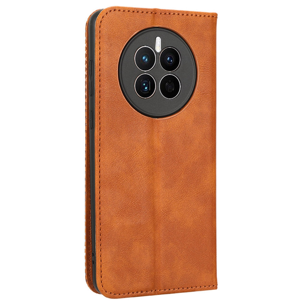 For Huawei Mate 50 4G Vintage Texture Magnetic Auto-absorbed Fully Wrapped PU Leather Case Wallet Stand Phone Cover