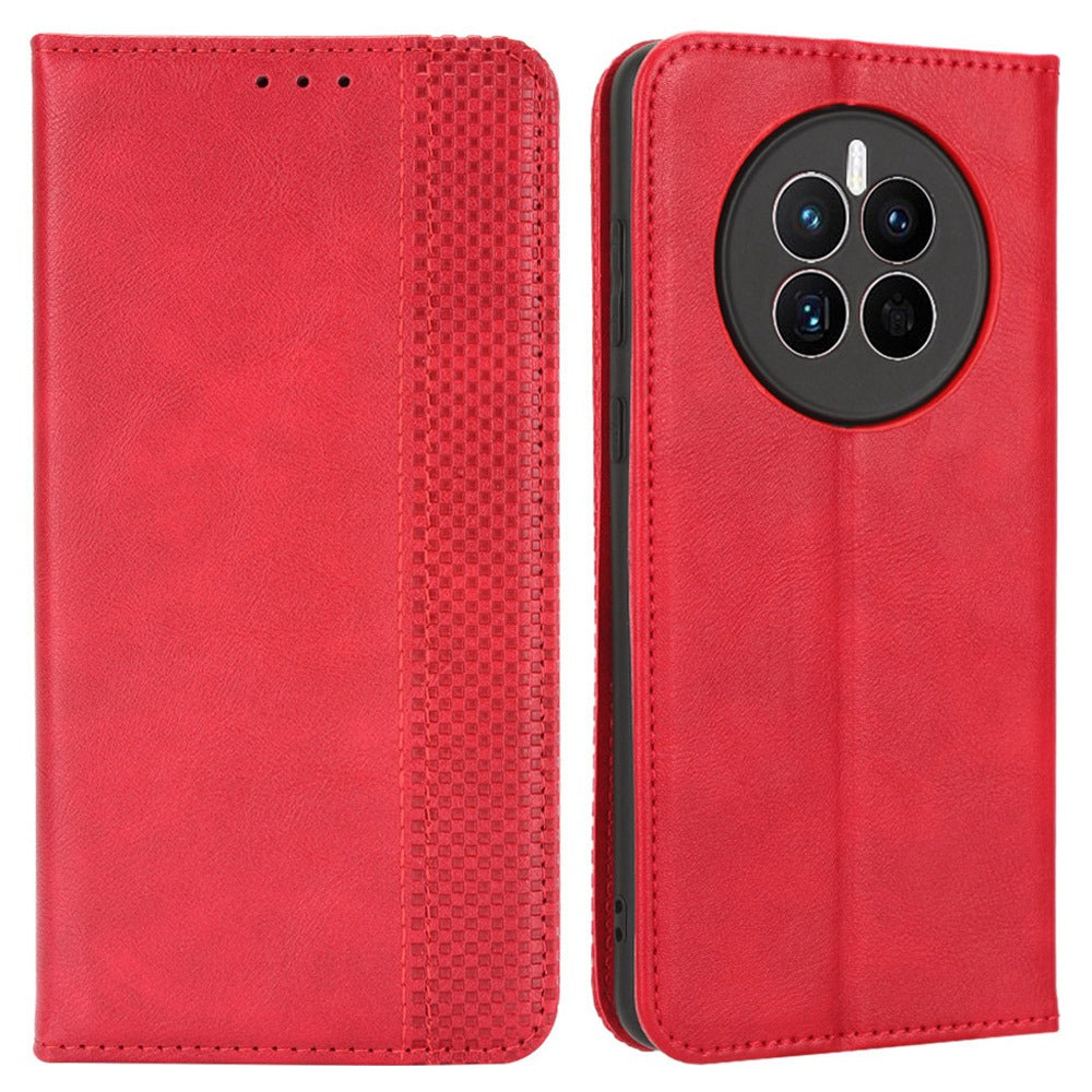 For Huawei Mate 50 4G Vintage Texture Magnetic Auto-absorbed Fully Wrapped PU Leather Case Wallet Stand Phone Cover