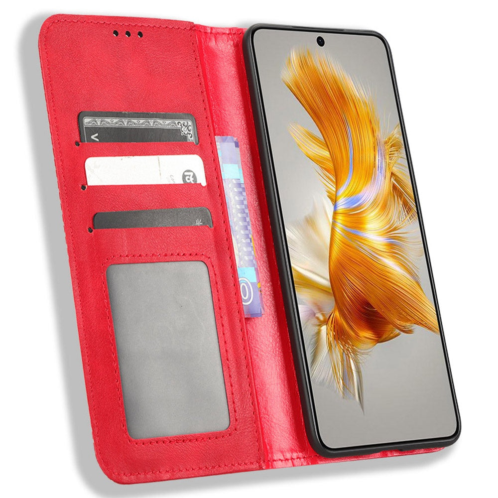 For Huawei Mate 50 4G Vintage Texture Magnetic Auto-absorbed Fully Wrapped PU Leather Case Wallet Stand Phone Cover