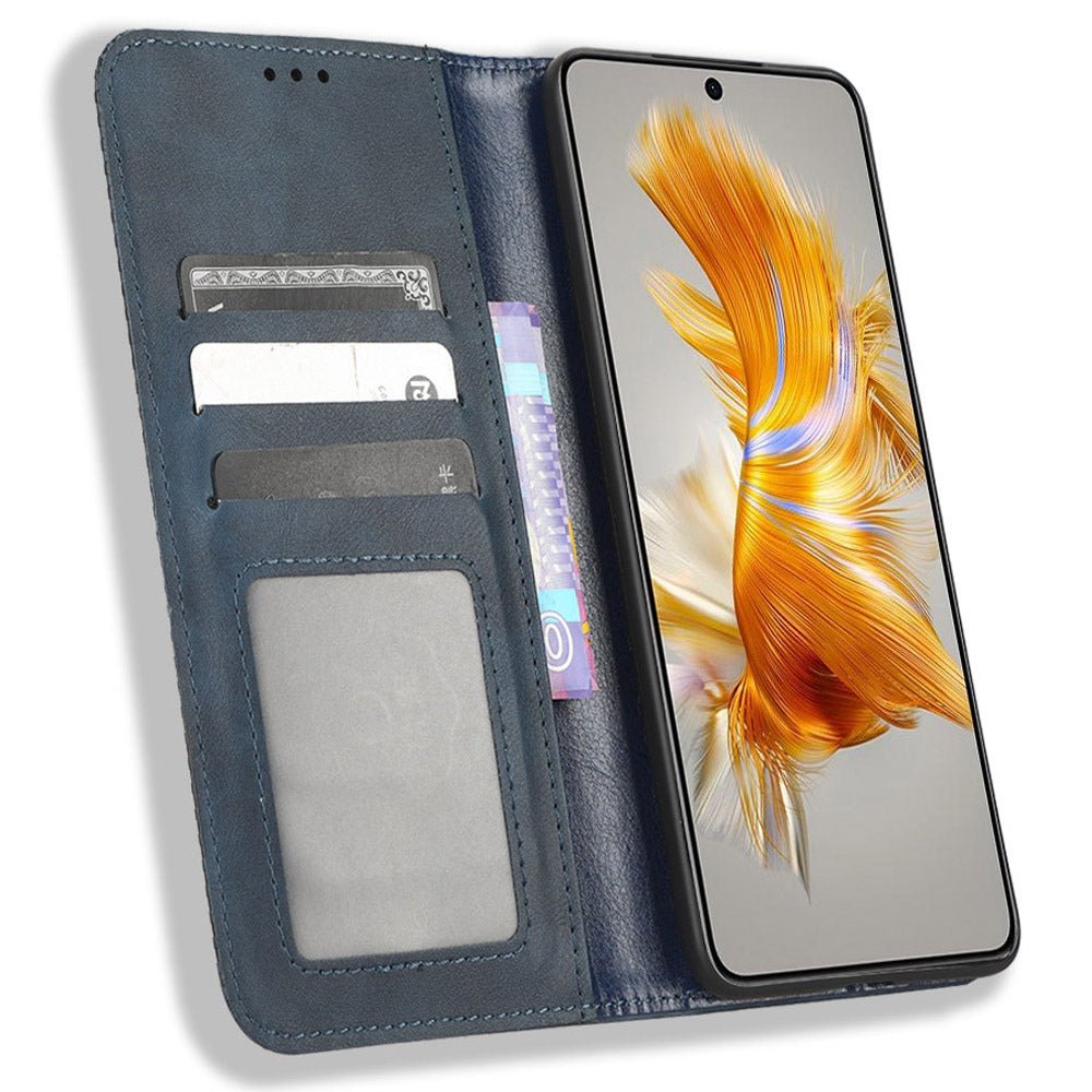 For Huawei Mate 50 4G Vintage Texture Magnetic Auto-absorbed Fully Wrapped PU Leather Case Wallet Stand Phone Cover