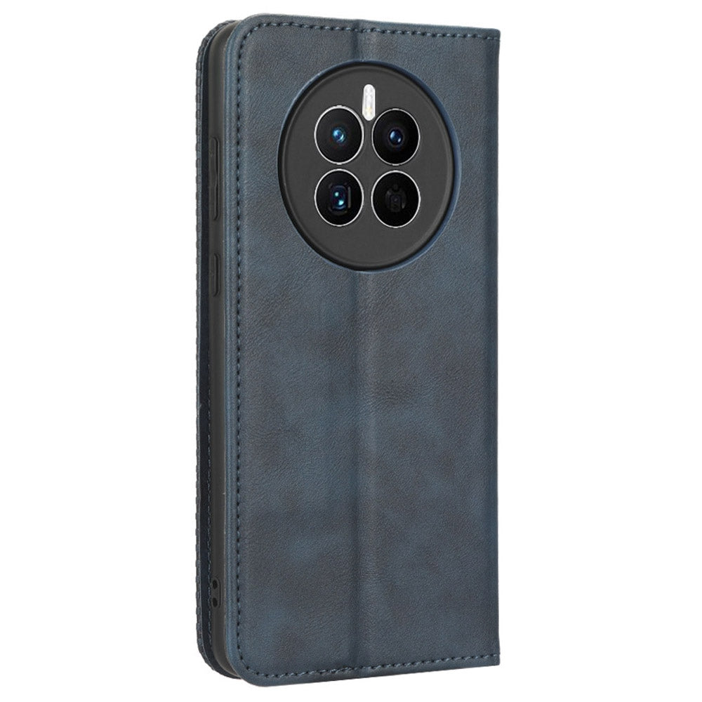 For Huawei Mate 50 4G Vintage Texture Magnetic Auto-absorbed Fully Wrapped PU Leather Case Wallet Stand Phone Cover