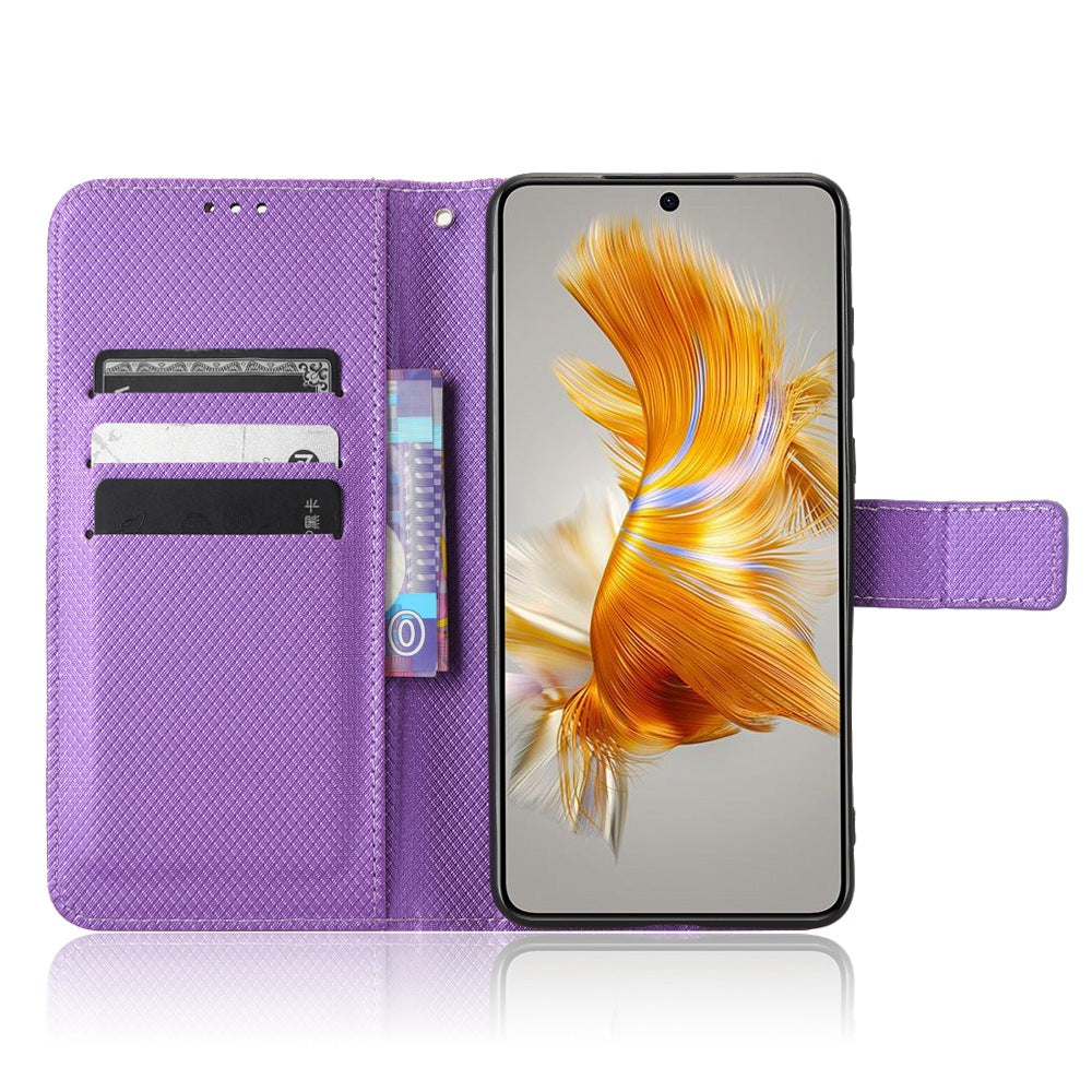 For Huawei Mate 50 4G Diamond Texture Phone Wallet Cover Anti-fingerprint Book Style PU Leather Stand Case