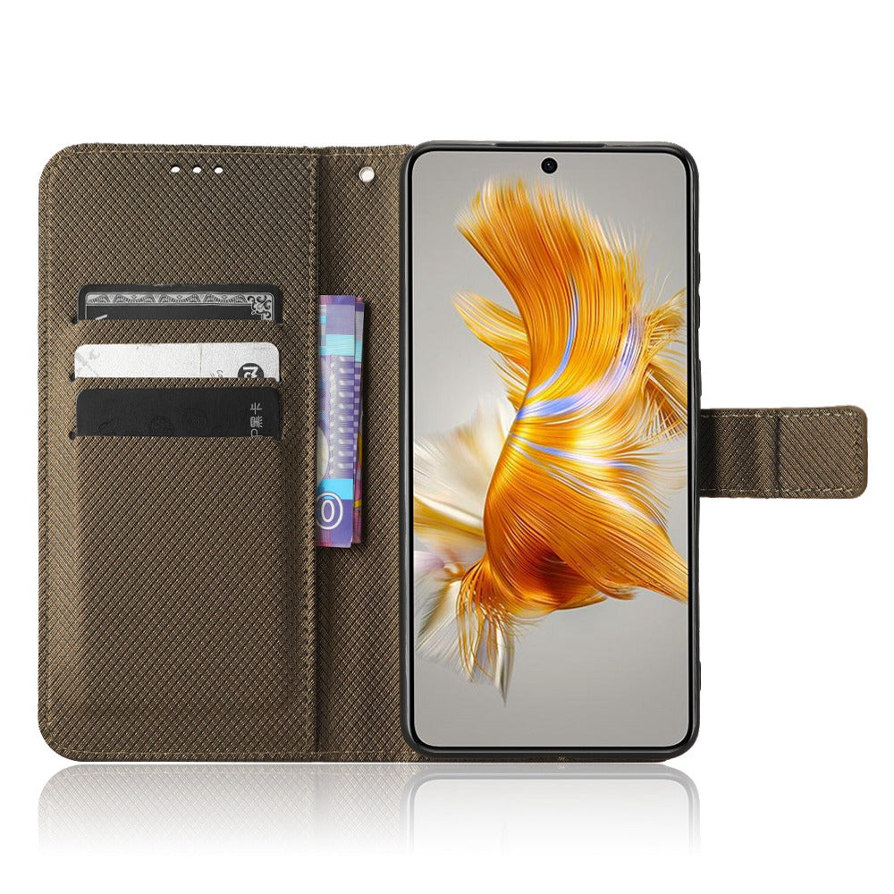 For Huawei Mate 50 4G Diamond Texture Phone Wallet Cover Anti-fingerprint Book Style PU Leather Stand Case