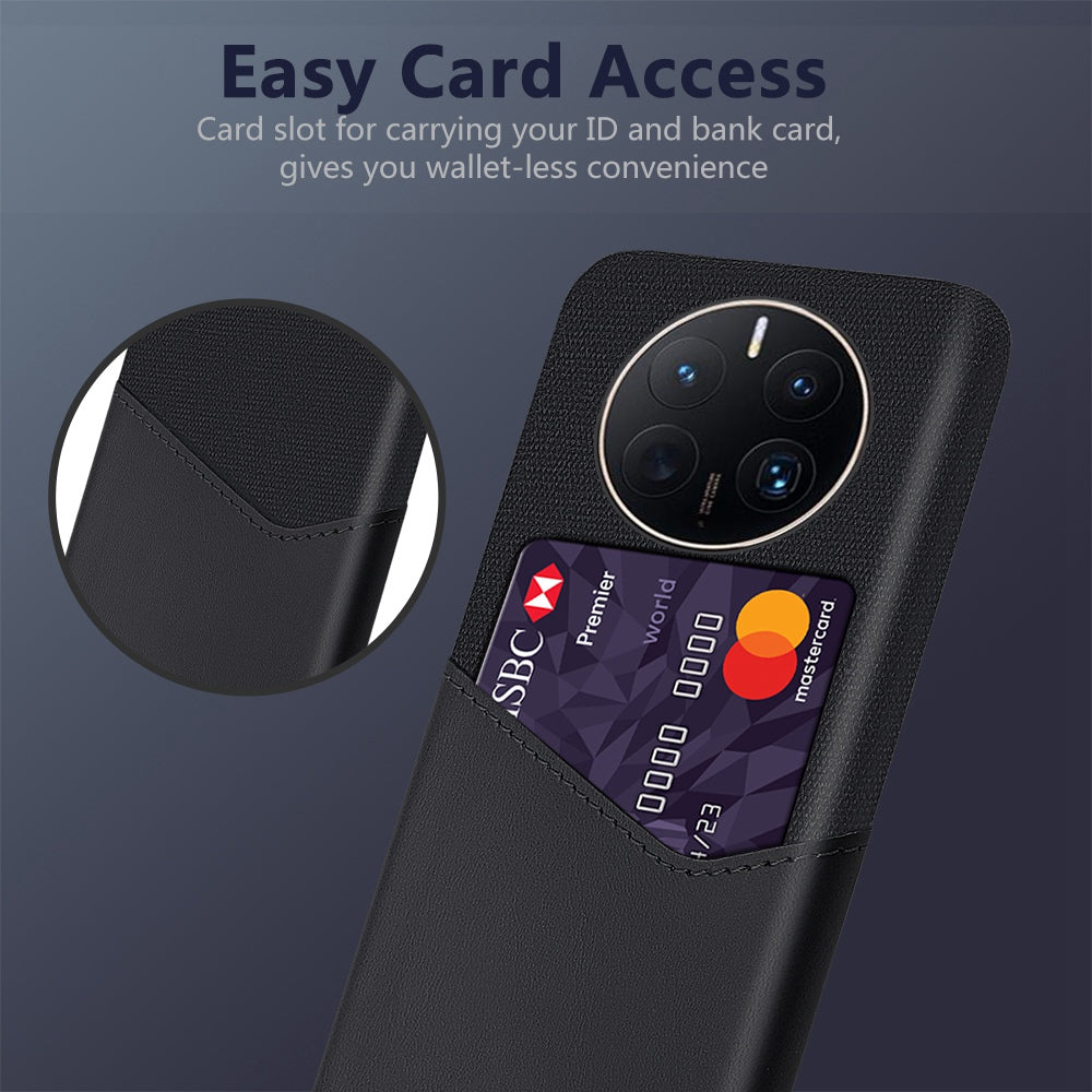 For Huawei Mate 50 Pro 4G Phone Case PU Leather Card Holder Design Cloth + Hard PC Phone Case Anti-Drop Protective Cover