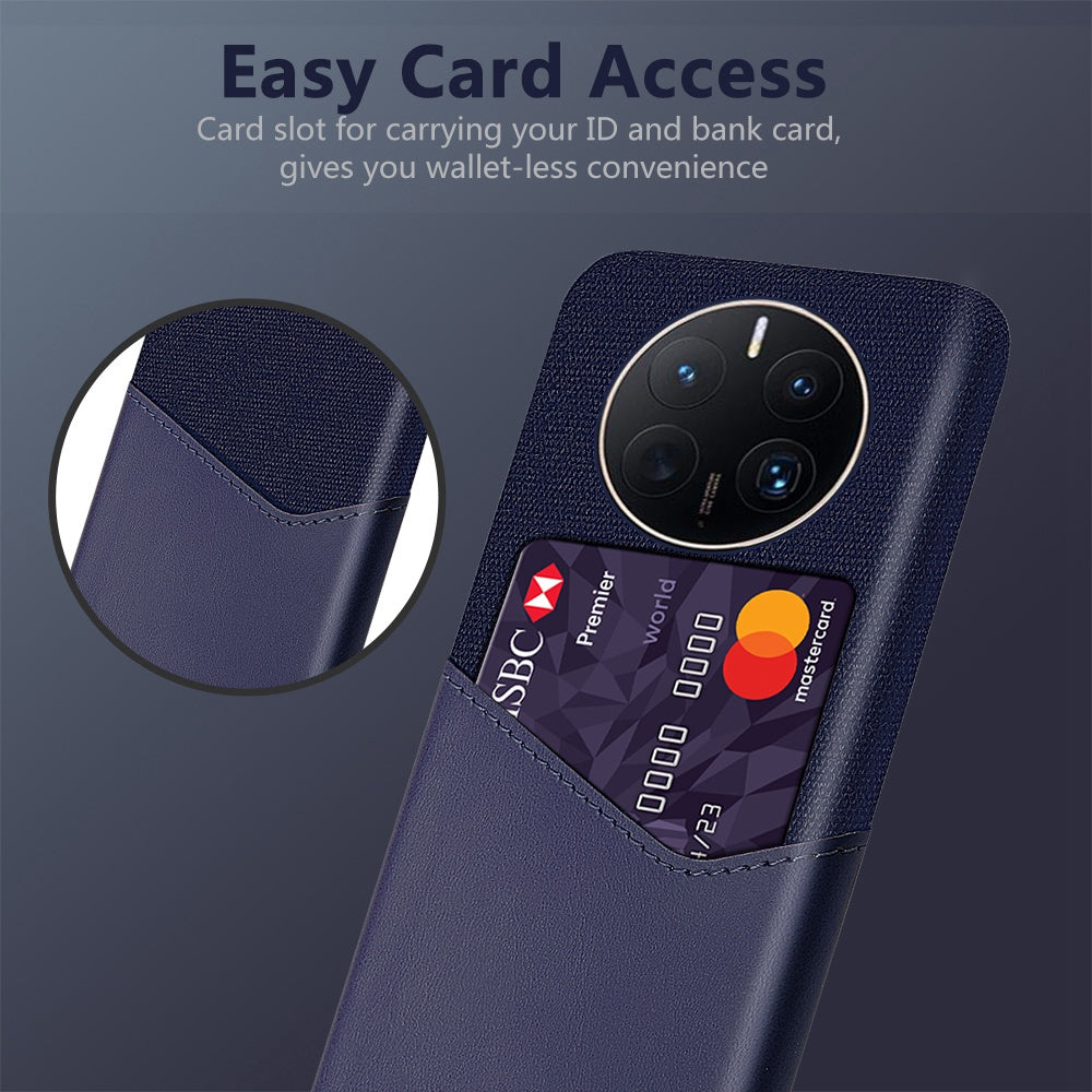 For Huawei Mate 50 Pro 4G Phone Case PU Leather Card Holder Design Cloth + Hard PC Phone Case Anti-Drop Protective Cover