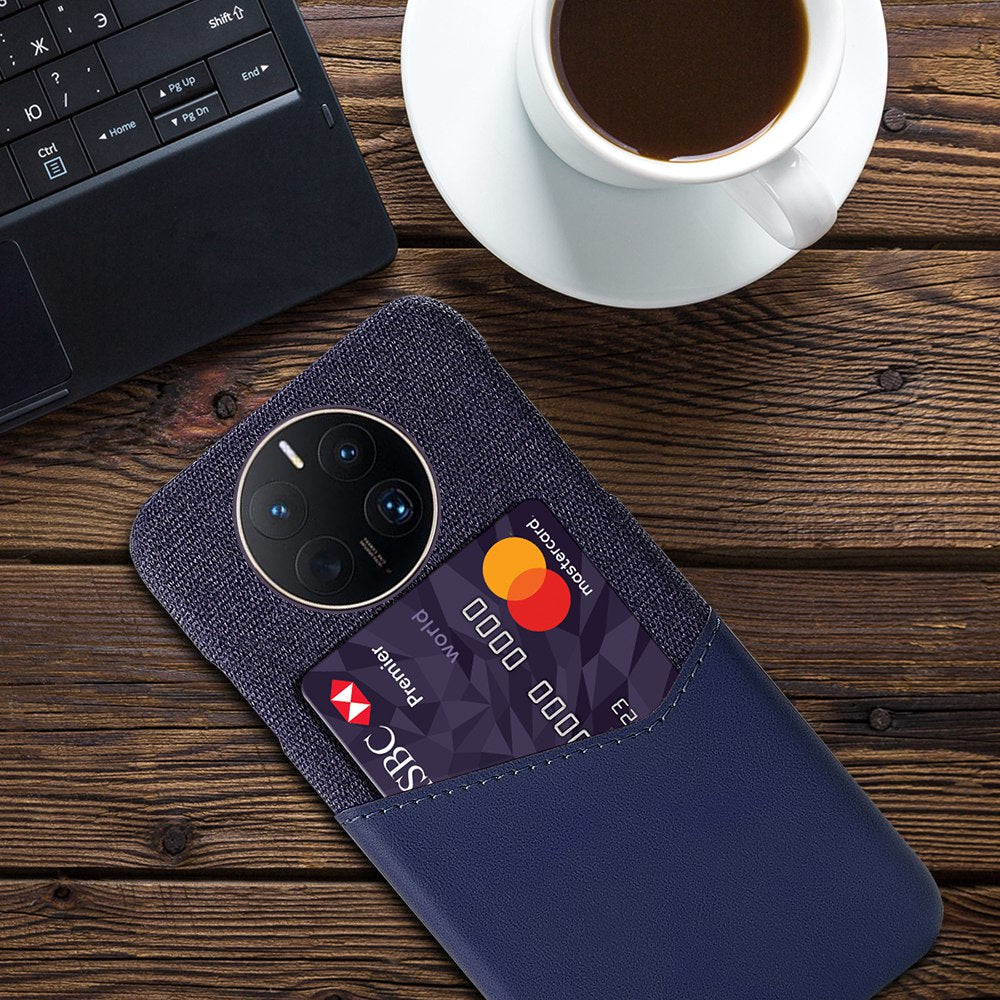 For Huawei Mate 50 Pro 4G Phone Case PU Leather Card Holder Design Cloth + Hard PC Phone Case Anti-Drop Protective Cover