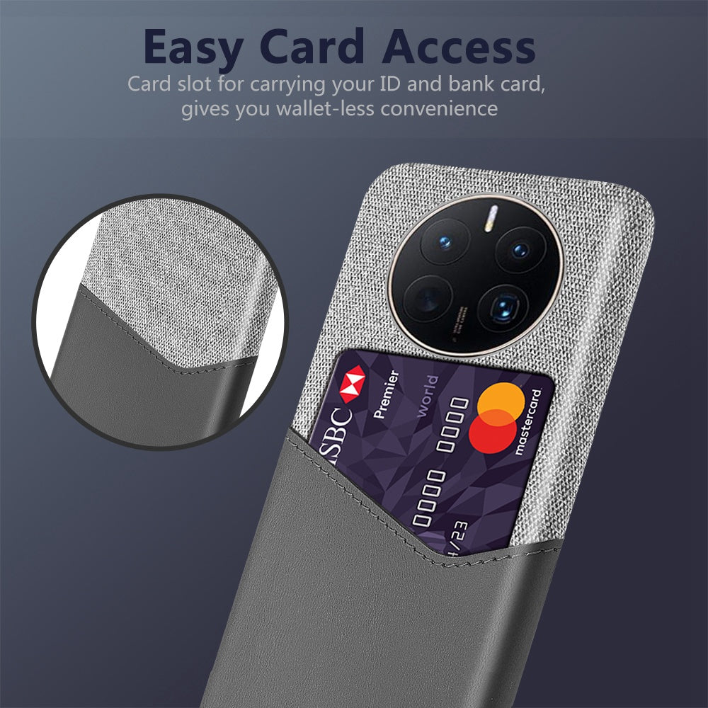 For Huawei Mate 50 Pro 4G Phone Case PU Leather Card Holder Design Cloth + Hard PC Phone Case Anti-Drop Protective Cover