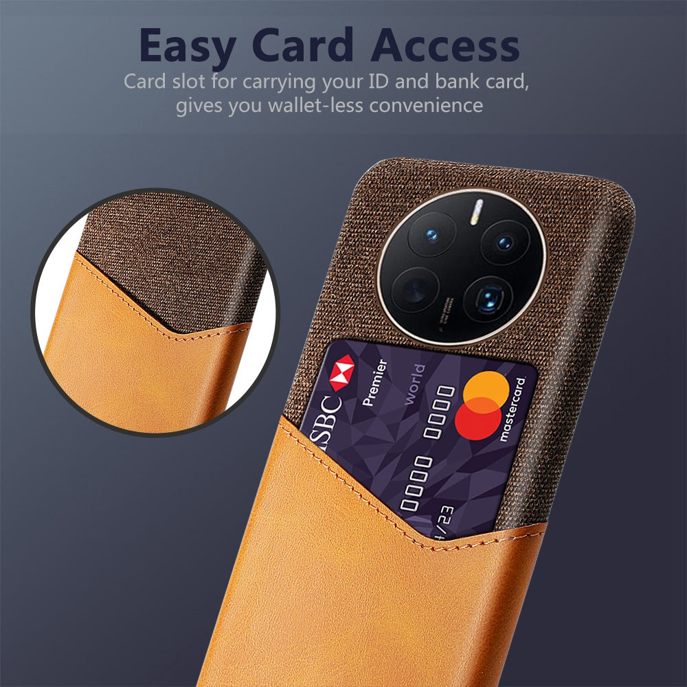 For Huawei Mate 50 Pro 4G Phone Case PU Leather Card Holder Design Cloth + Hard PC Phone Case Anti-Drop Protective Cover