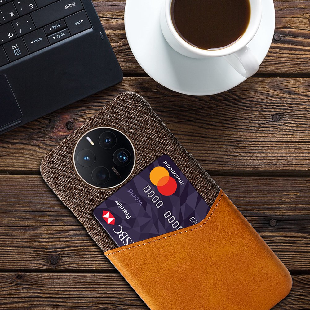 For Huawei Mate 50 Pro 4G Phone Case PU Leather Card Holder Design Cloth + Hard PC Phone Case Anti-Drop Protective Cover