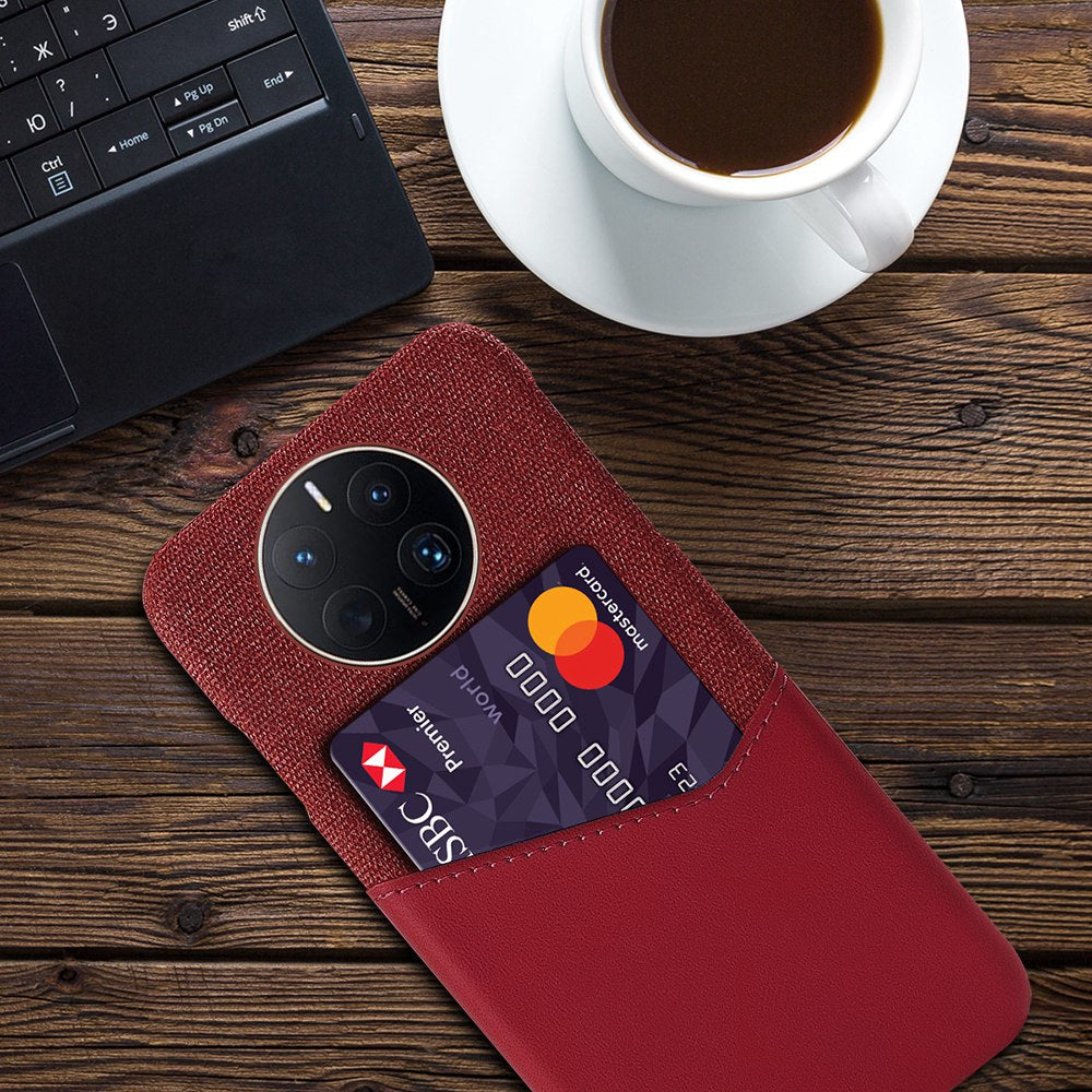 For Huawei Mate 50 Pro 4G Phone Case PU Leather Card Holder Design Cloth + Hard PC Phone Case Anti-Drop Protective Cover