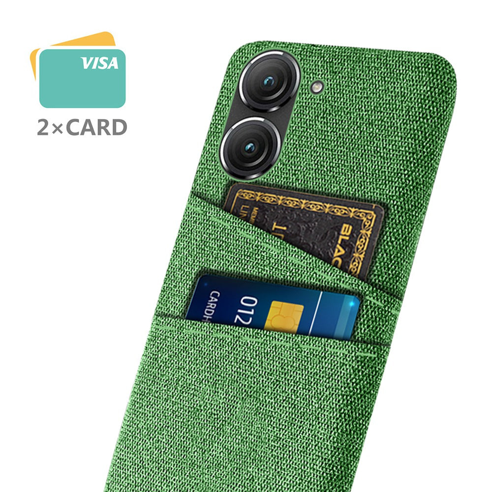 For Asus Zenfone 9 5G Drop-proof Cloth Texture Phone Case with Dual Card Slots Scratch Resistant PC Protective Cover