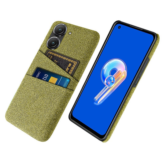 For Asus Zenfone 9 5G Drop-proof Cloth Texture Phone Case with Dual Card Slots Scratch Resistant PC Protective Cover