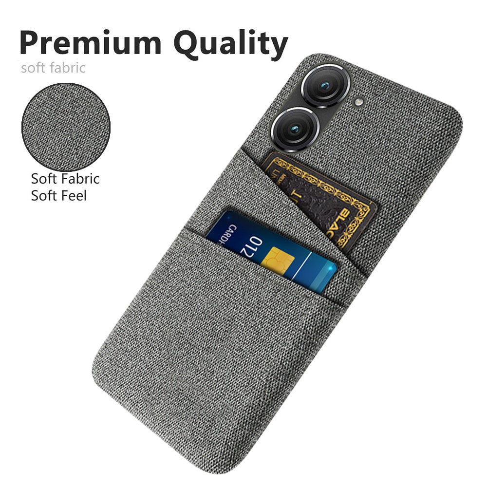 For Asus Zenfone 9 5G Drop-proof Cloth Texture Phone Case with Dual Card Slots Scratch Resistant PC Protective Cover
