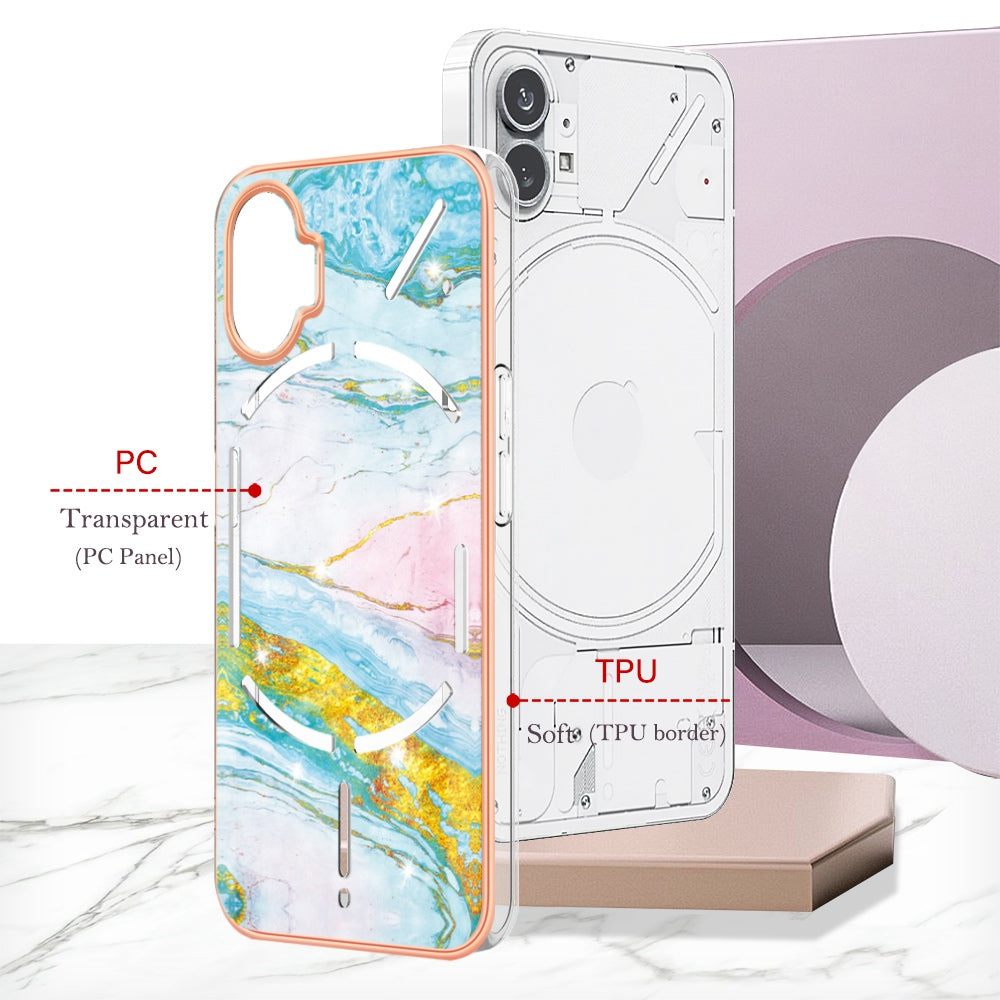 For Nothing phone (1) 5G YB IMD Series-2 IMD Marble Pattern Phone Case Anti-scratch Electroplating Frame TPU Cover