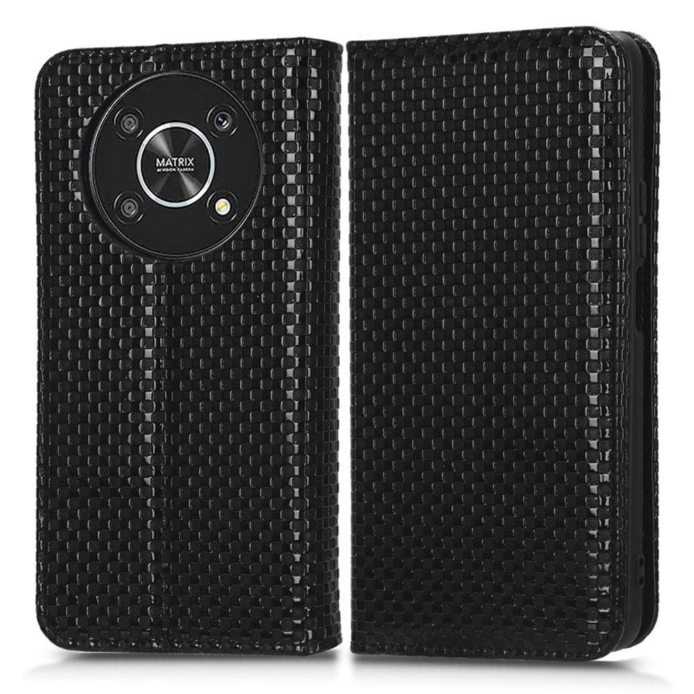 For Honor X9 5G / X30 5G / Magic4 Lite 5G Wallet Stand Grid Texture Phone Case PU Leather Magnetic Auto-absorbed Anti-drop Cover