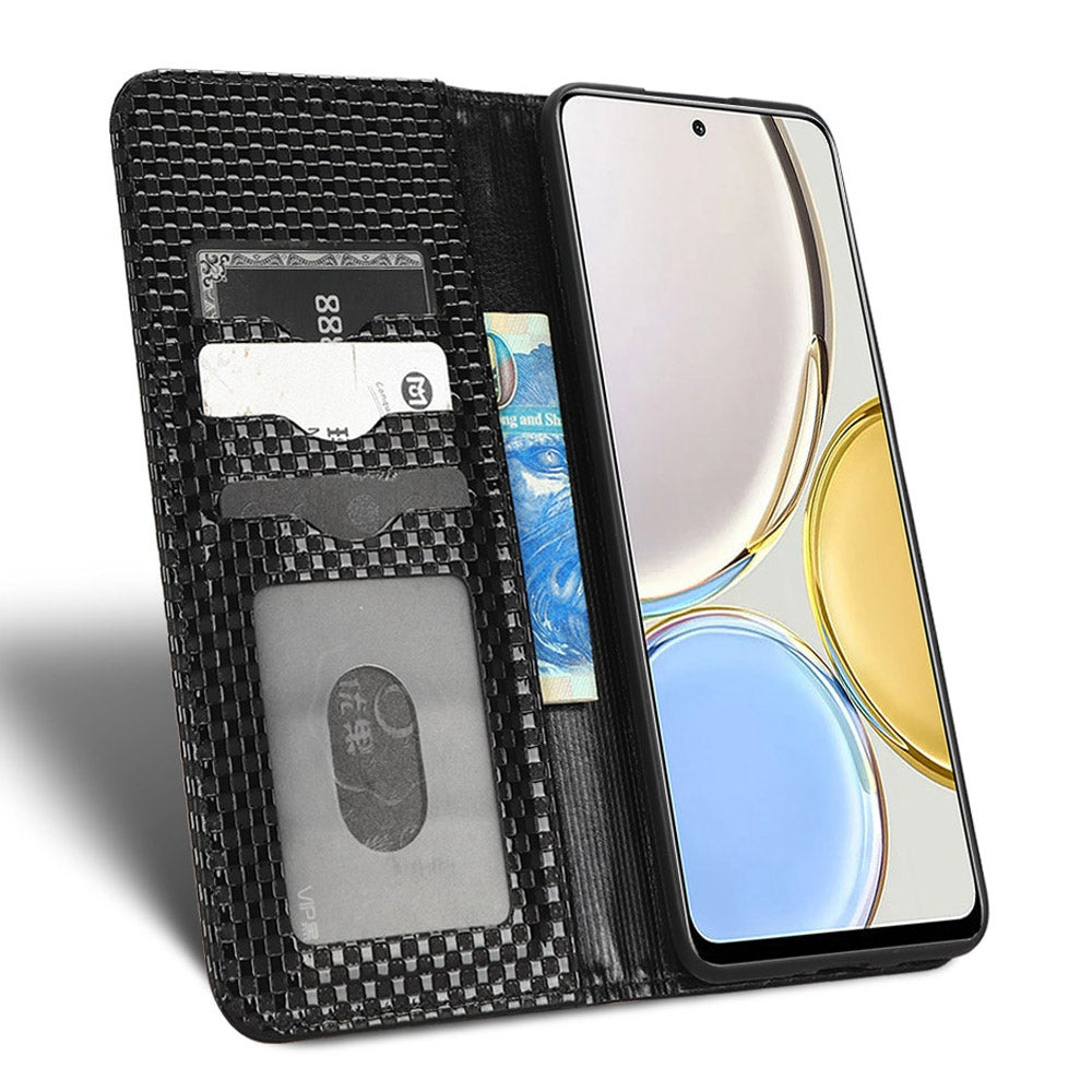 For Honor X9 5G / X30 5G / Magic4 Lite 5G Wallet Stand Grid Texture Phone Case PU Leather Magnetic Auto-absorbed Anti-drop Cover