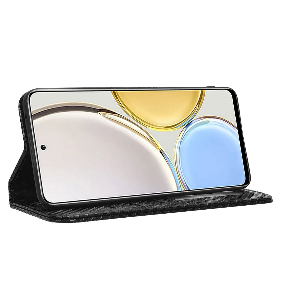 For Honor X9 5G / X30 5G / Magic4 Lite 5G Wallet Stand Grid Texture Phone Case PU Leather Magnetic Auto-absorbed Anti-drop Cover