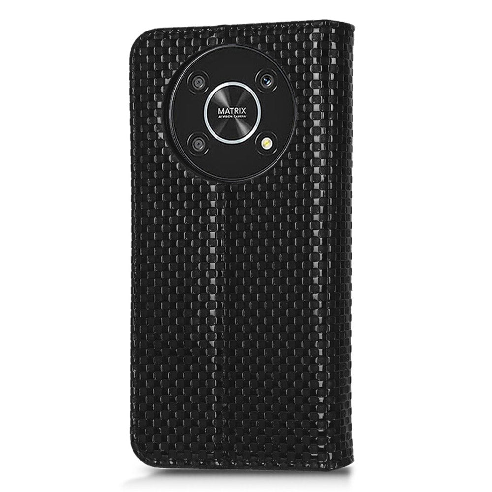 For Honor X9 5G / X30 5G / Magic4 Lite 5G Wallet Stand Grid Texture Phone Case PU Leather Magnetic Auto-absorbed Anti-drop Cover