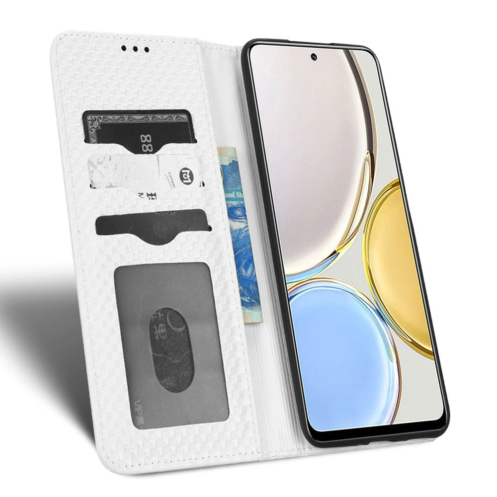 For Honor X9 5G / X30 5G / Magic4 Lite 5G Wallet Stand Grid Texture Phone Case PU Leather Magnetic Auto-absorbed Anti-drop Cover
