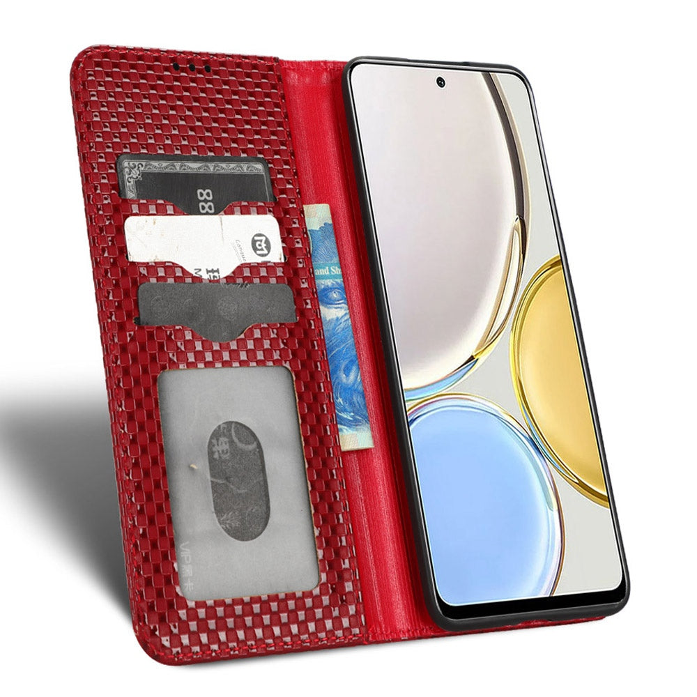 For Honor X9 5G / X30 5G / Magic4 Lite 5G Wallet Stand Grid Texture Phone Case PU Leather Magnetic Auto-absorbed Anti-drop Cover
