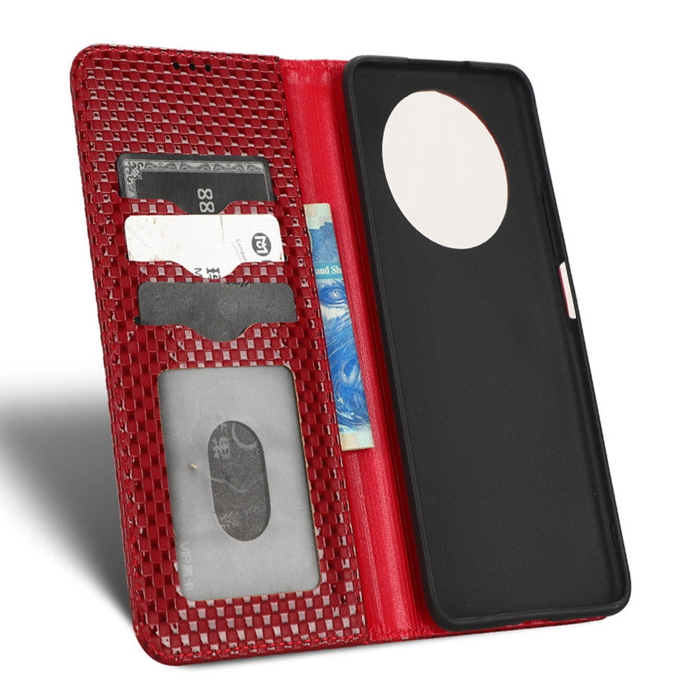 For Honor X9 5G / X30 5G / Magic4 Lite 5G Wallet Stand Grid Texture Phone Case PU Leather Magnetic Auto-absorbed Anti-drop Cover
