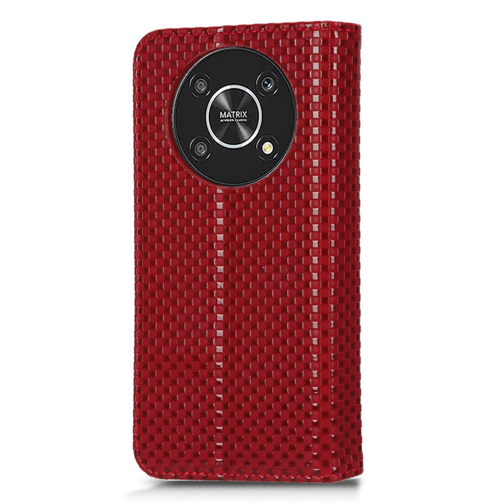 For Honor X9 5G / X30 5G / Magic4 Lite 5G Wallet Stand Grid Texture Phone Case PU Leather Magnetic Auto-absorbed Anti-drop Cover
