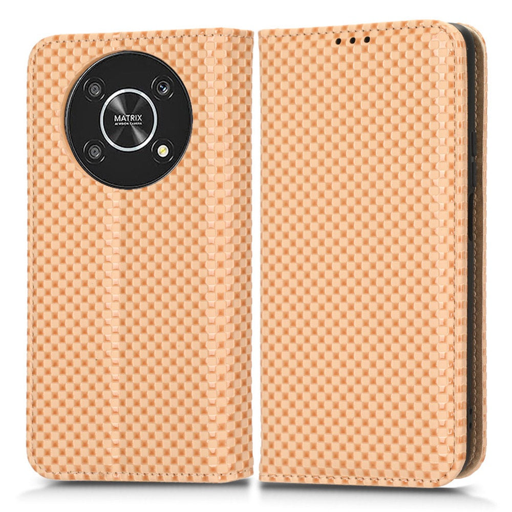 For Honor X9 5G / X30 5G / Magic4 Lite 5G Wallet Stand Grid Texture Phone Case PU Leather Magnetic Auto-absorbed Anti-drop Cover